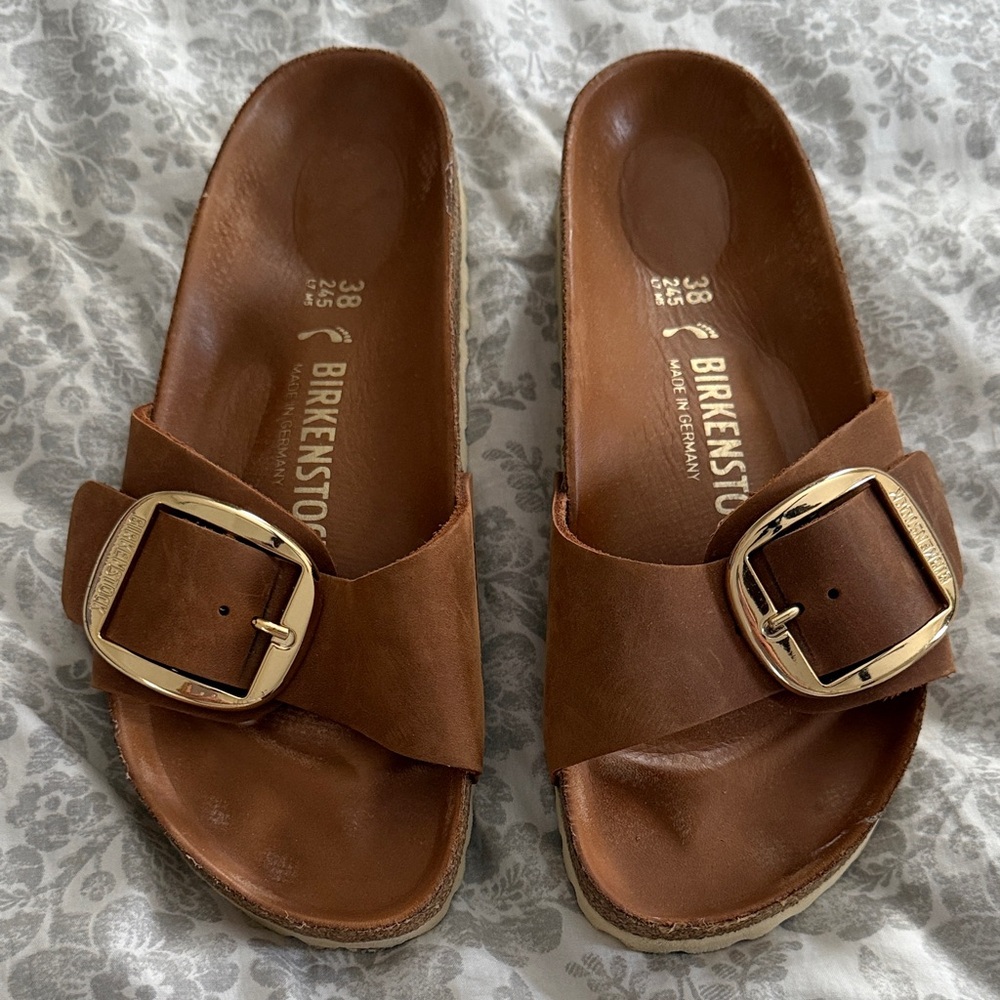 Birkenstock Brown Sandals with Gold Buckle